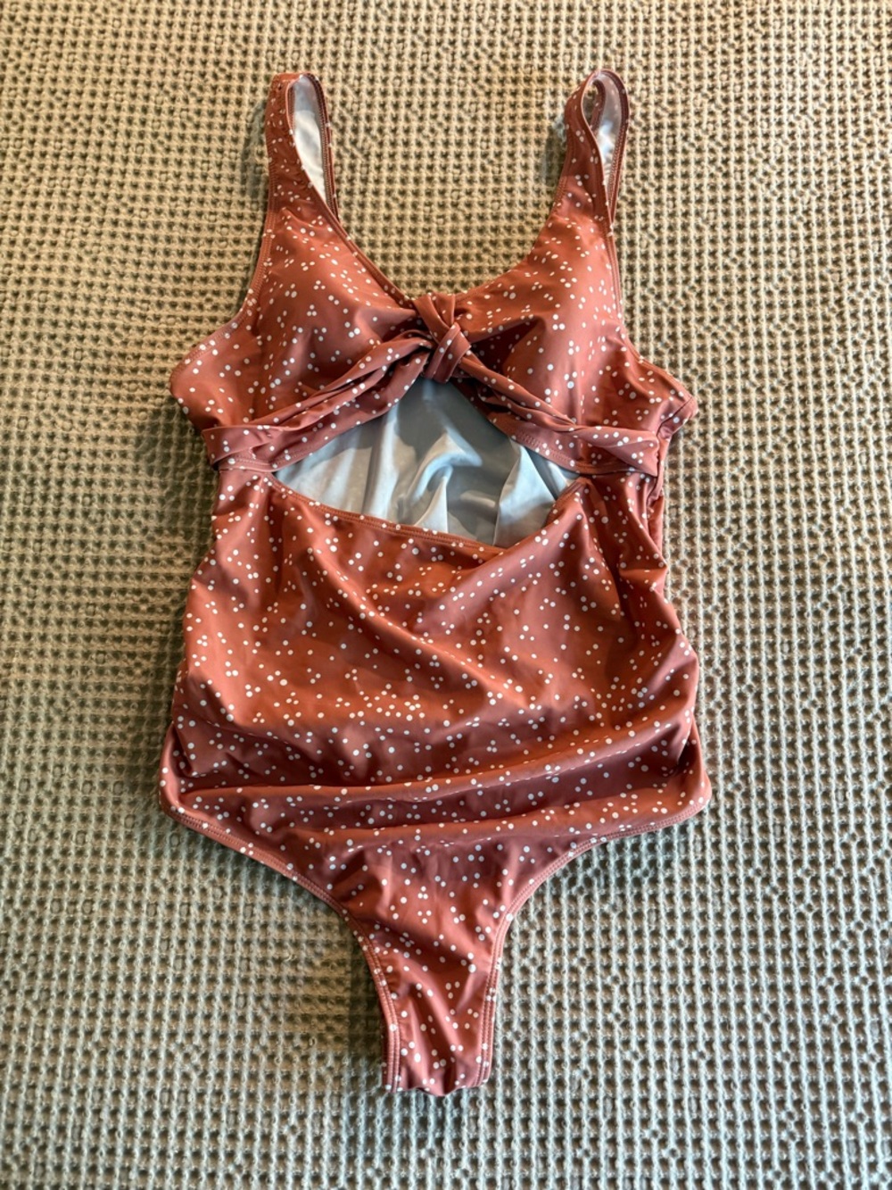 SHEIN Rust Brown Polka Dot Cutout One-Piece Swimsuit